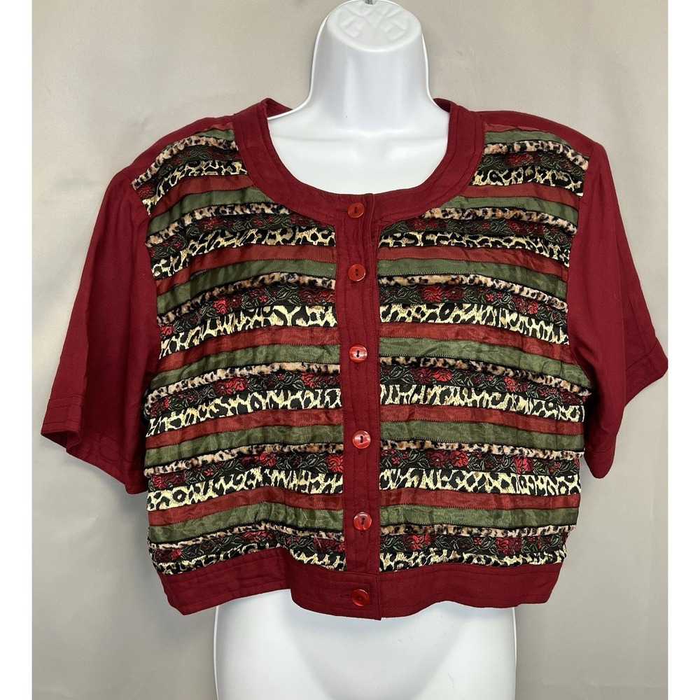 Vintage Country Wear Casual Crop Top Sz Large Red‎ Animal Detail Y2K